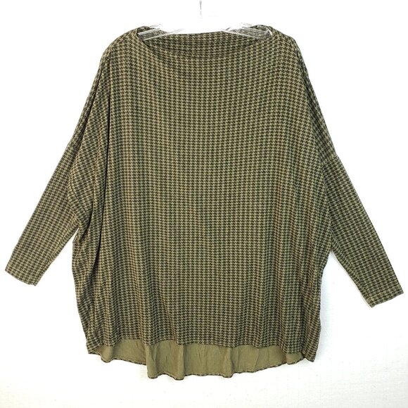bryn Walker Tops - Bryn Walker Tunic Top Boxy Houndstooth Print Moss Green Oversized Lagenlook sz S